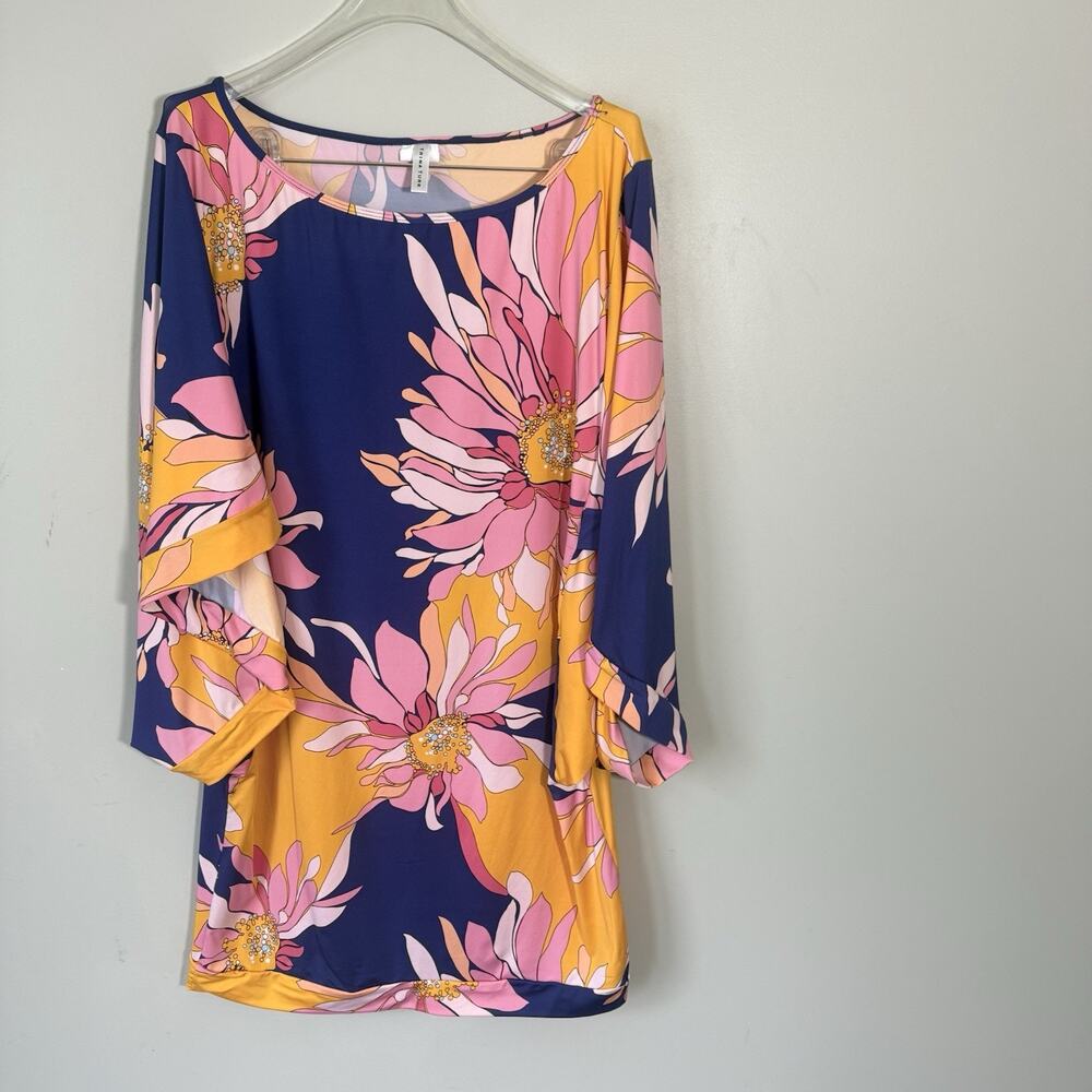 Trina Turk Breeze Dress Sz XL Pullover Tunic Swim Coverup Colorful Floral Beach